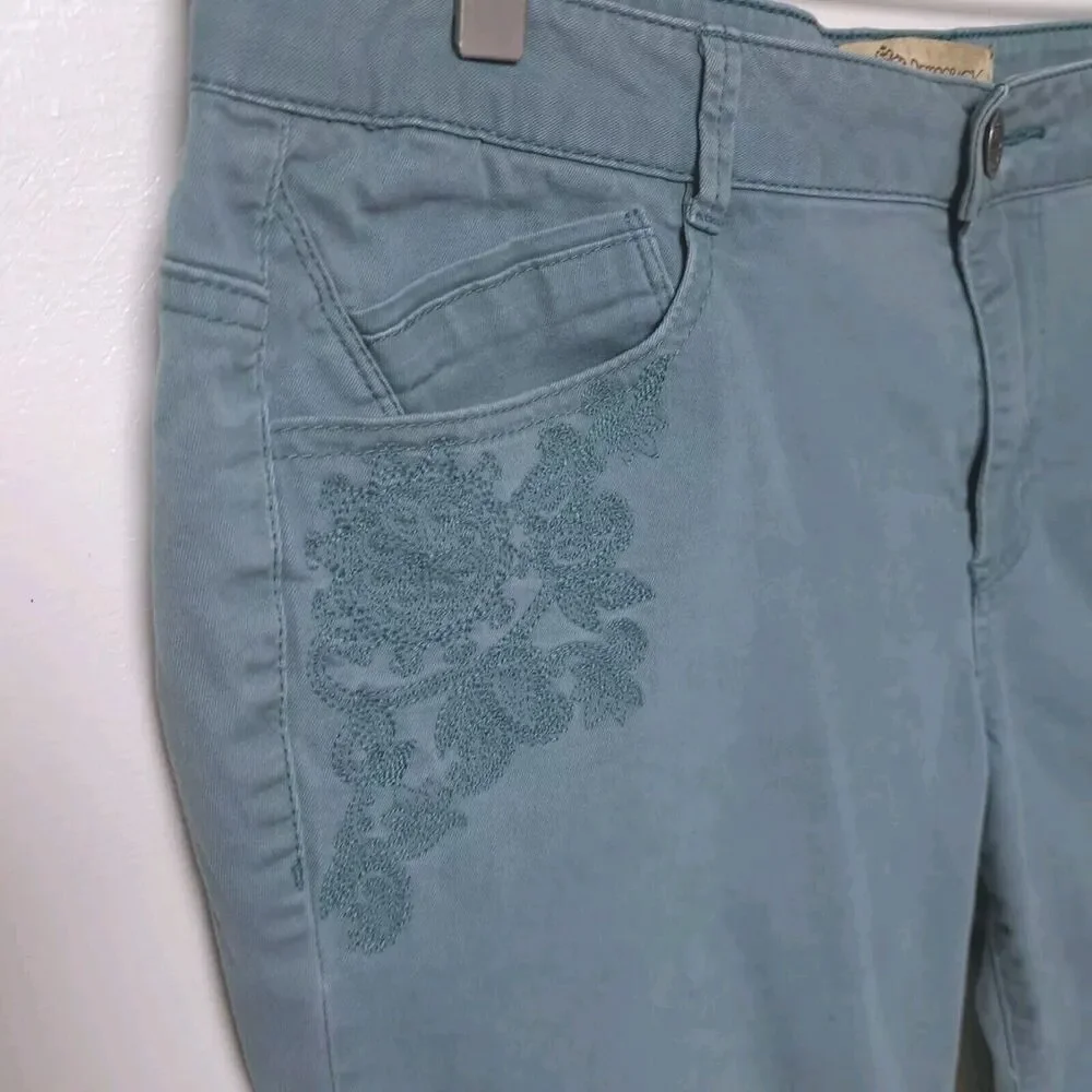 Democracy Jeans Womens 12 Green Skinny AB Technology Preppy Pants Embroidered